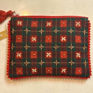 Plaid embellished pouch